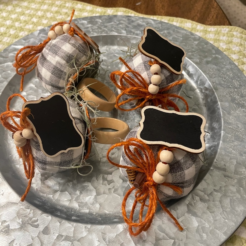 Farmhouse Decor Buffalo Plaid Pumkins Napkin Rings